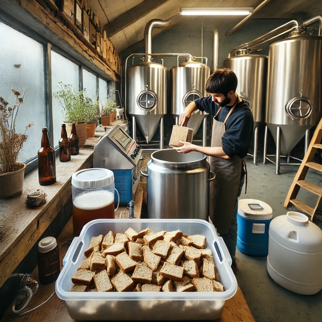 パンからビールを製造している様子