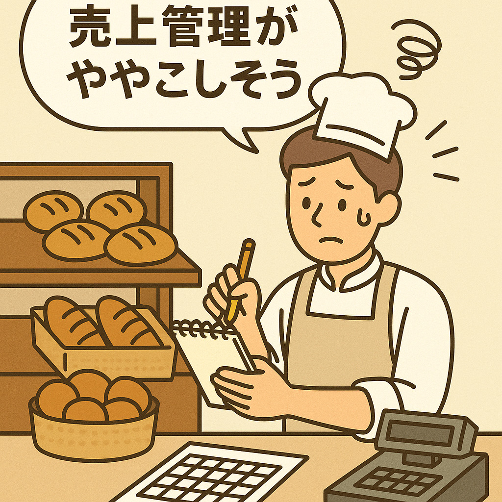 売上管理をするパン屋さん