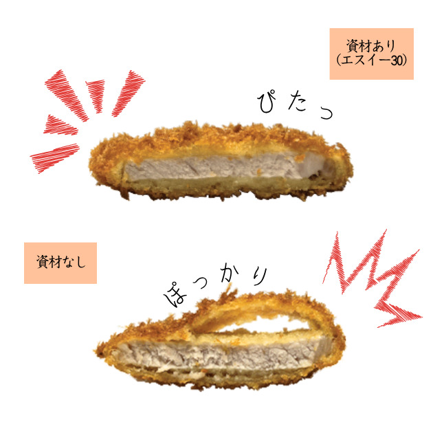 エスイー30あり/なし での、とんかつの衣の粘着性の比較