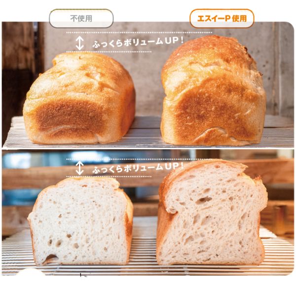 エスイーPを使用したパンのボリュームの違い